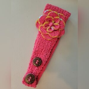 C.C Women's Flower Knit Womens Pink And Gold Sequin Headband